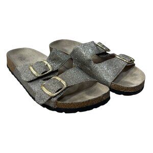 Mountain Sole Gold Glitter Sandal Double Buckle Size 7.5